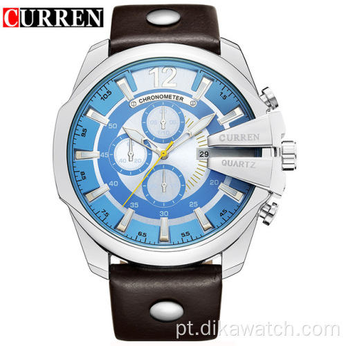 CURREN Watch 8176 Sport Chronograph Relógios masculinos de couro Top Band Relógio de pulso Big Dial Relógio de quartzo Relojes luminosos à prova d&#39;água